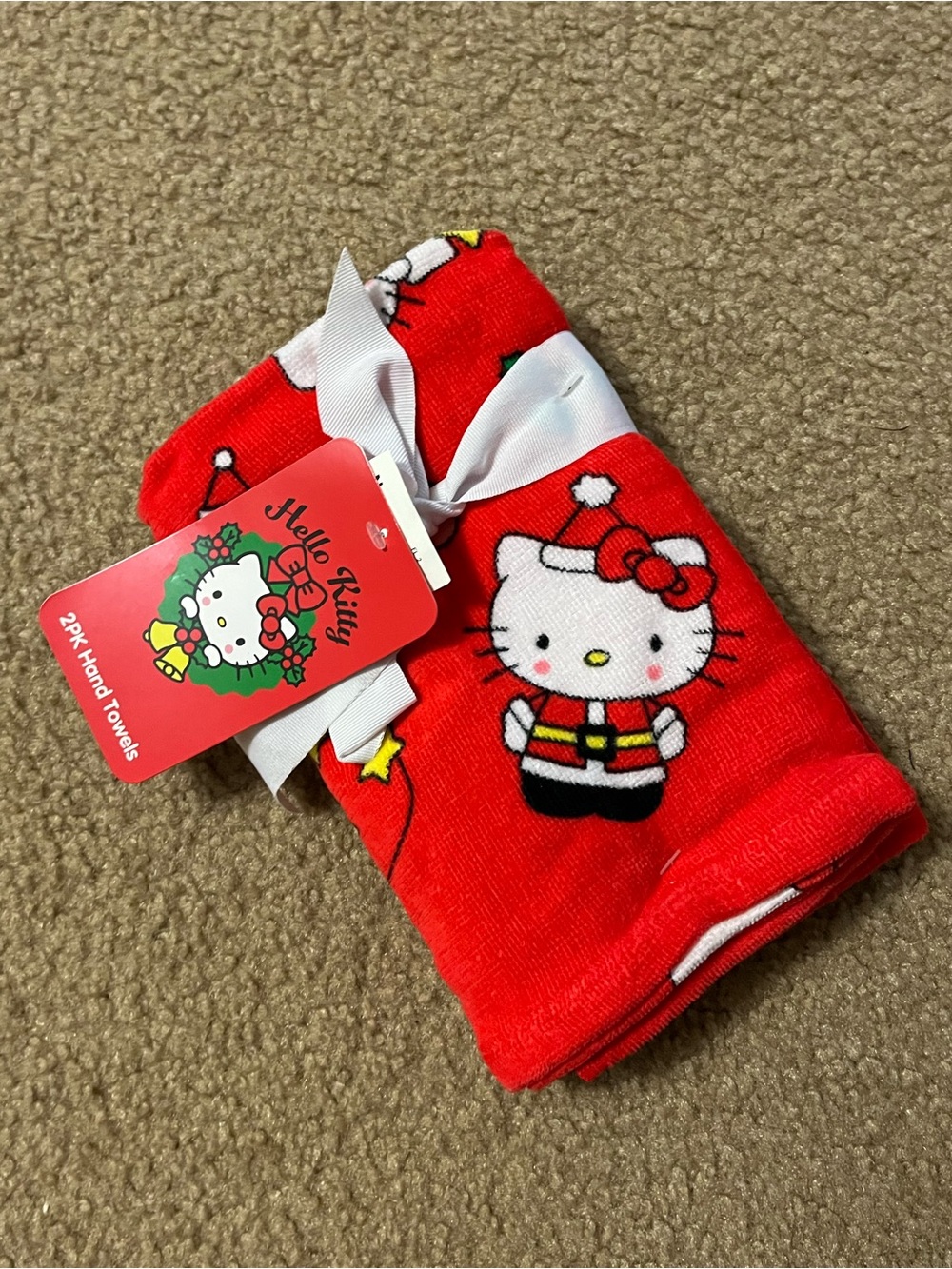 Hello Kitty Red Christmas Holiday Hand Towels - 2 Pack